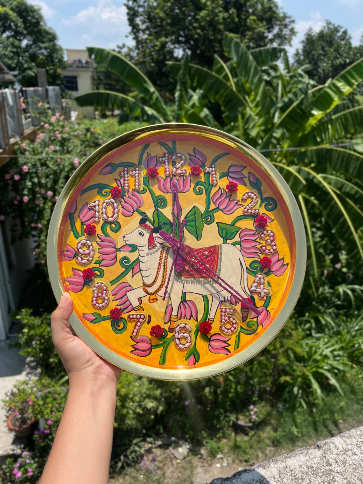 The Pichwai Lotus & Sacred Cow Pearl Clock