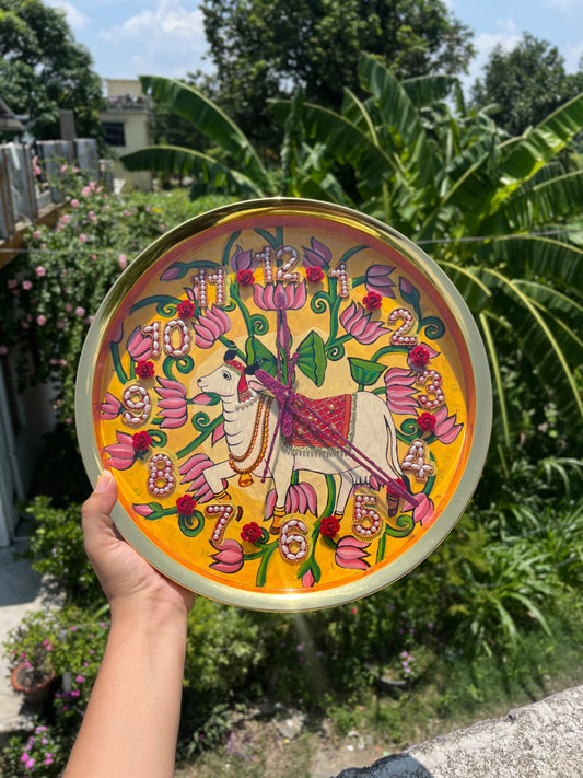 The Pichwai Lotus & Sacred Cow Pearl Clock