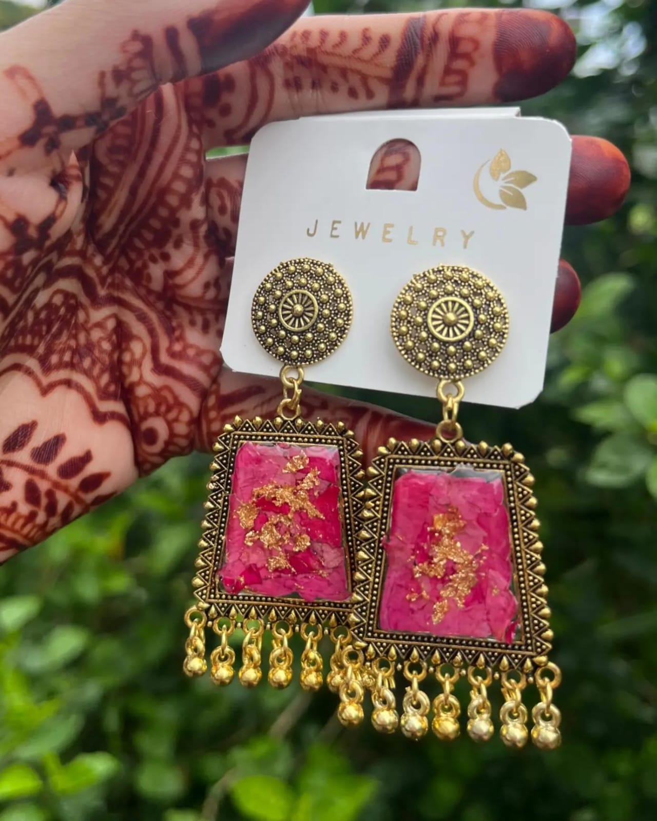 Rani Pink Gold Foil Statement Earrings