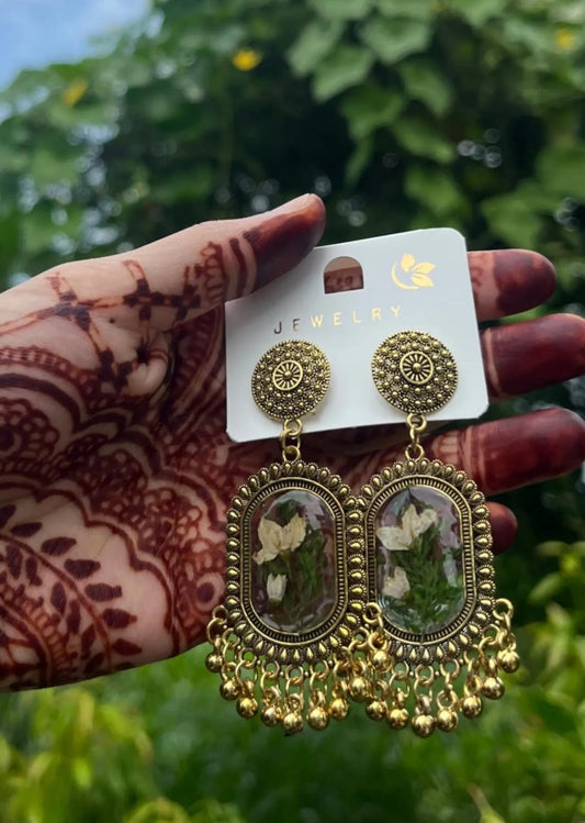 Oval Botanical Pressed Flower Earrings