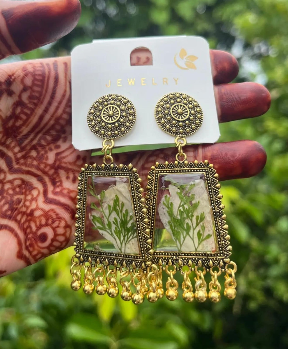 Woodland Fern Rectangular Drop Earrings